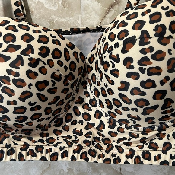 Leopard‎ Print Swimsuit Bra Top XL Padded Swim Bralette Animal Print Sexy - Picture 2 of 6